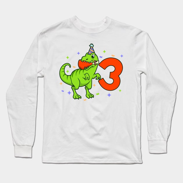 I am 3 with TREX - boy birthday 3 years old Long Sleeve T-Shirt by Modern Medieval Design